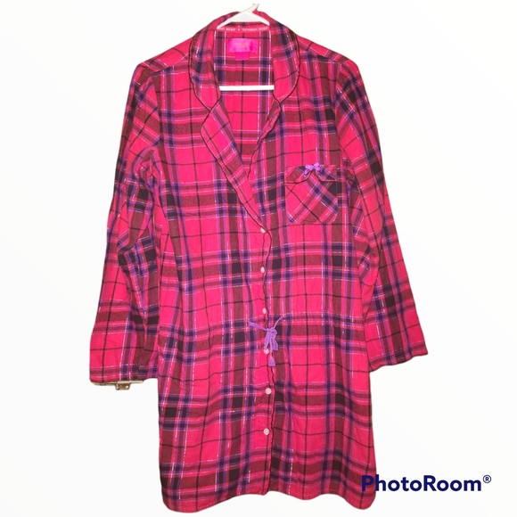 Victoria's Secret Other - Victoria's Secret Plaid Nightgown Sleep Shirt Dress Pink Purple Metallic M